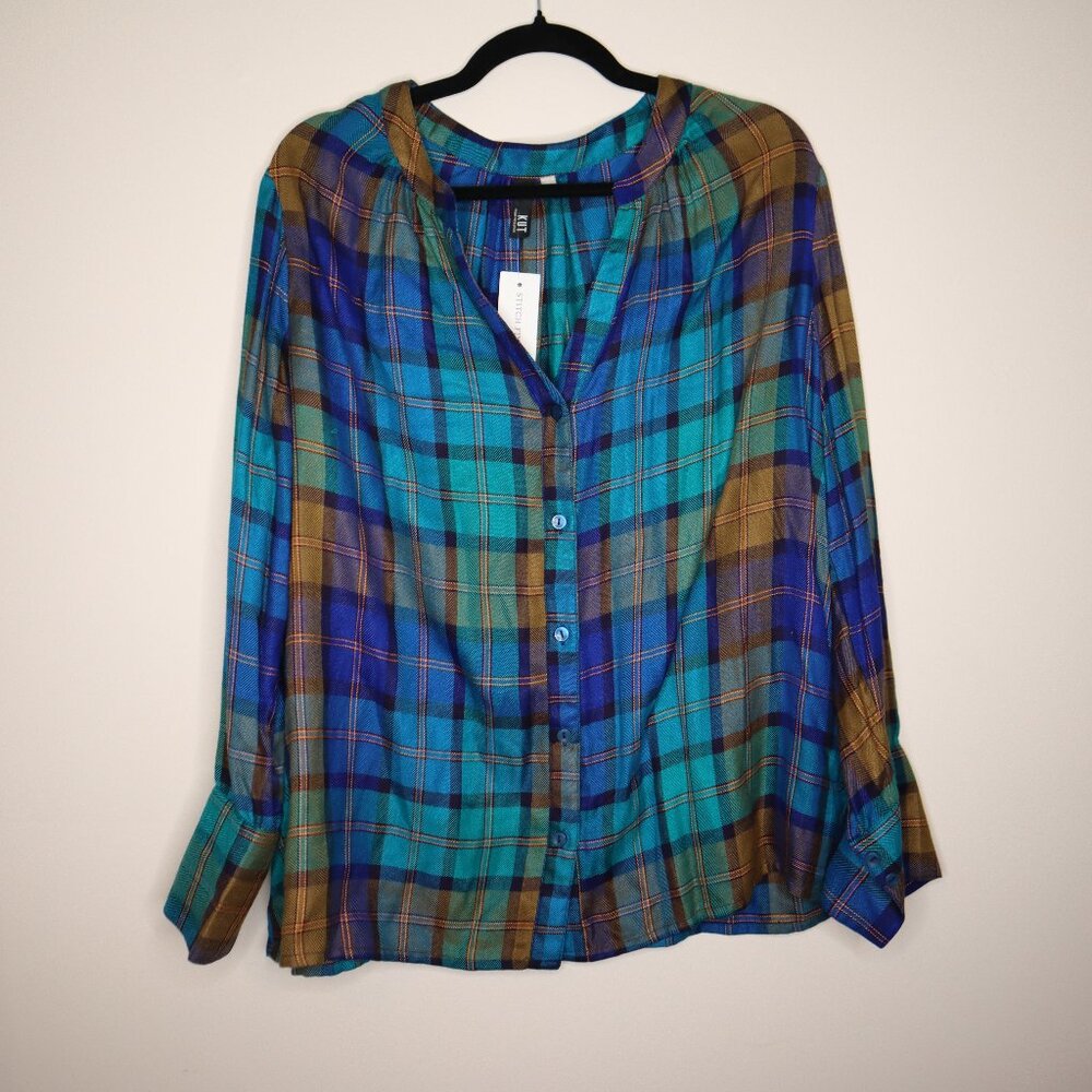 Kut From the Kloth Long Sleeve Plaid Shirt, 1X, NWT
